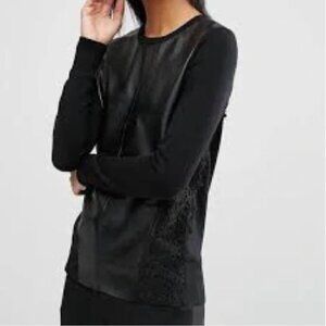 Ted Baker Mendic Leather and Lace black Sweater top size 1 like new